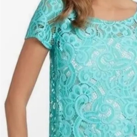 Lily Pulitzer Turquoise Lace Top Size XS Back Zip Puff Sleeve - Picture 2 of 11